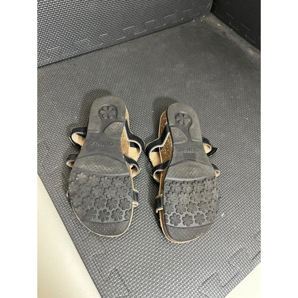 Aetrex‎ Women's Kristen Petal Slide Sandal Leather Black Shoes Size 6.5
